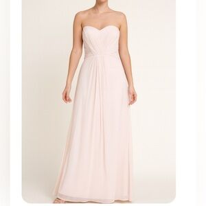 After Six bridesmaid maxi dress sweetheart neckline blush pink chiffon strapless